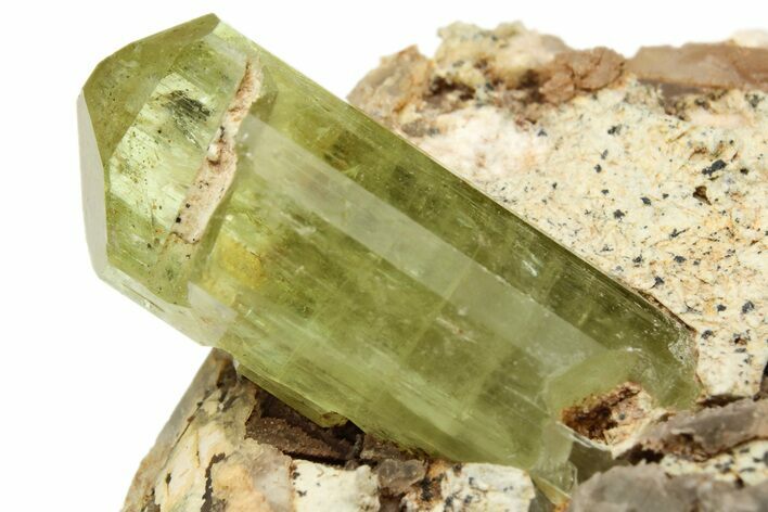 Lustrous, Yellow Apatite Crystal With Calcite - Morocco #221024